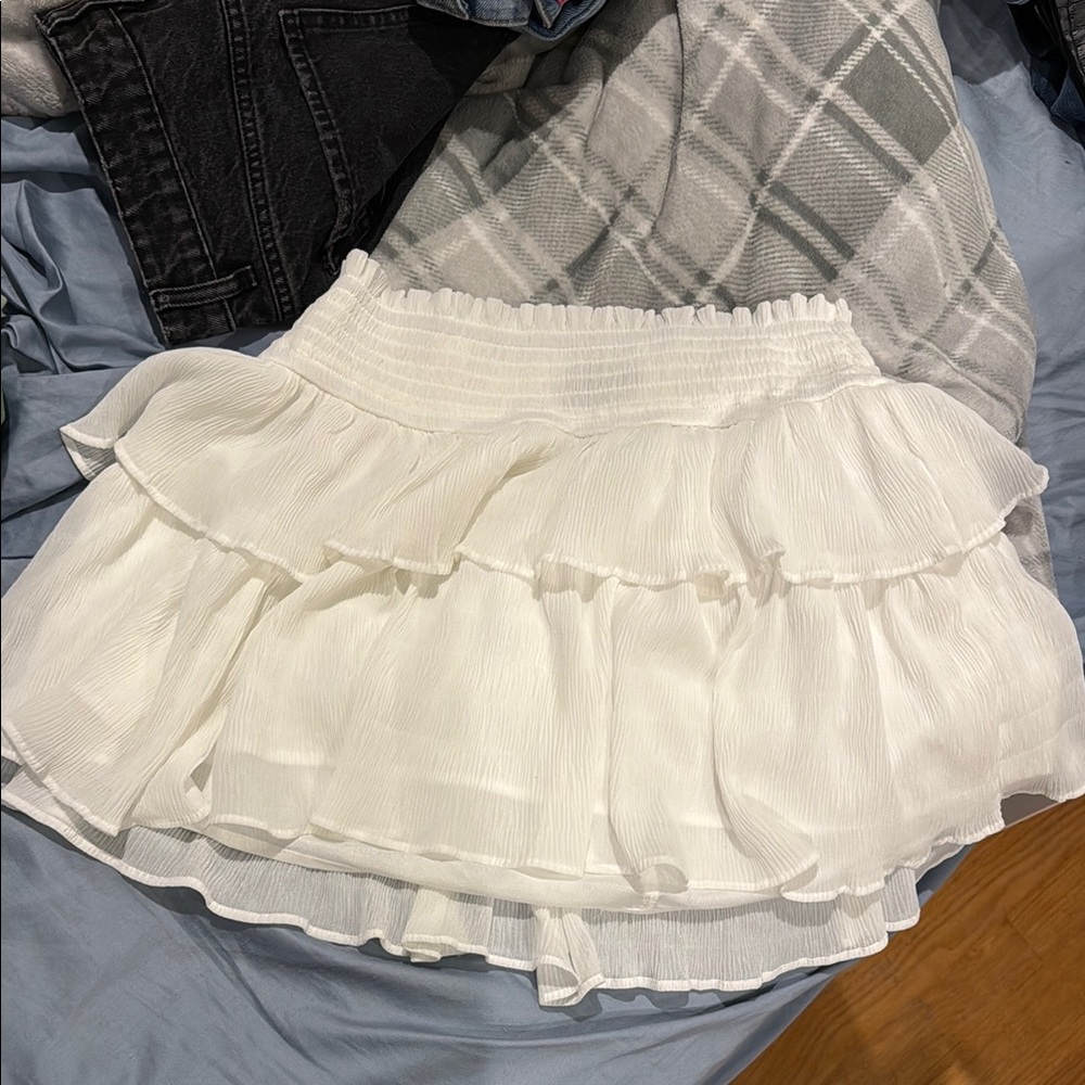 Forever 21 Cream Bubble Mini Skirt with Ruffled Tiers